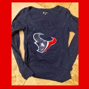 Sparkle Sequin Navy Blue Houston Texans NFL Football Long Sleeve Shirt Small